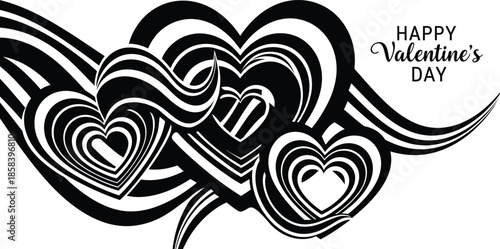 Elegant artistic nested hearts for happy valentine's day greeting cards with stylized swirls and romantic motifs.