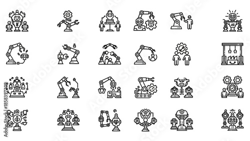 Collection of Various Robot Icons and Symbols.