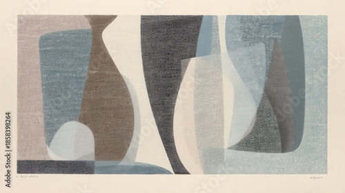 Abstract minimalist composition with organic silhouettes and grainy texture in muted earth tones