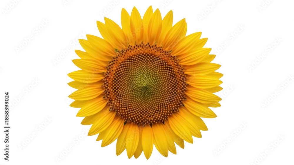 Fototapeta premium Isolated sunflower with bright yellow petals, a single flower blossom on a light surface