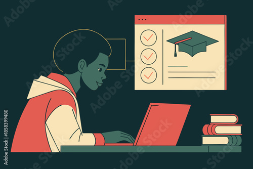 Student Studying with Laptop and Checklist Flat Vector Illustration