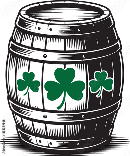 St patricks day wooden barrel sketch illustration