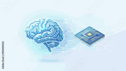 Brain computer interface concept. Artificial intelligence connection. Digital neural network chip. Cybernetics mind processor. Smart technology circuit. Future innovation data.