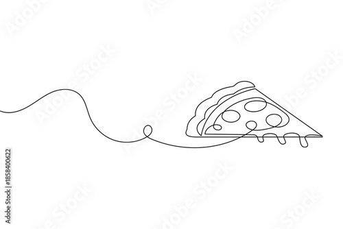 Continuous one line drawing of pizza slice with pepperoni minimalist italian food vector art