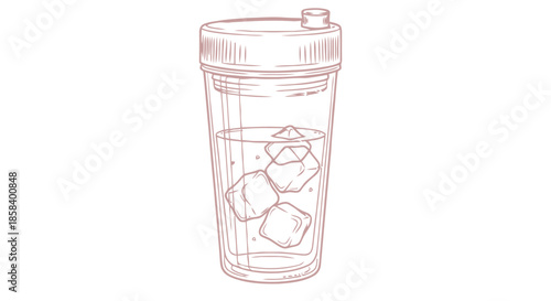 Outline of a shaker bottle with ice cubes and liquid.