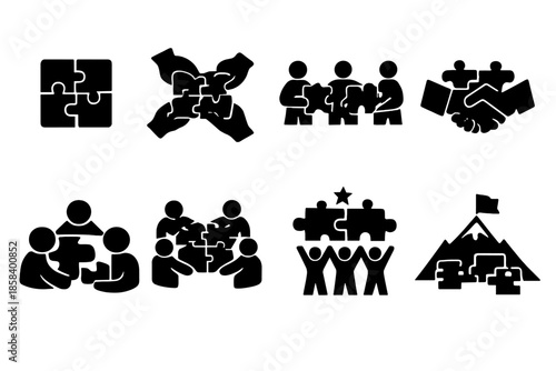 Business and teamwork icons set. containing meeting, collaboration, discussion, partnership, planning, leadership, and more.