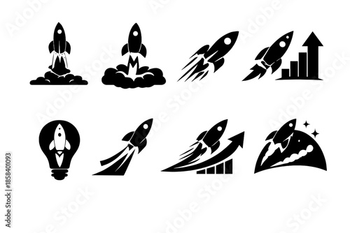 Space and science icon set. containing rocket, launch, spaceship, cosmos, exploration, speed, trajectory, boost, mission