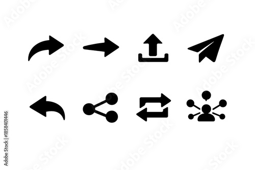 Communication and sharing icons set. containing arrow, upload, send, share, forward, exchange, network and more.