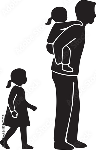 Parent Giving Piggyback Ride with Child Holding Hand Vector Illustration