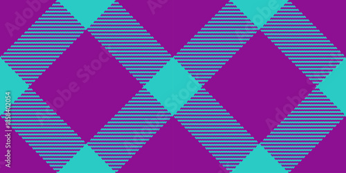 Comfort plaid texture vector, day seamless fabric pattern. Folk textile background check tartan in purple and teal colors.