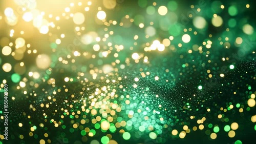 Emerald Bokeh Particle Animation – Glittering Green Magical Background for Festive Video Transitions and Elegant Motion Graphics