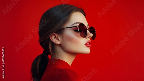 Fashion Portrait – Chic Sunglasses and Monochromatic Red Styling for Modern Lifestyle Blogs and Design Inspiration