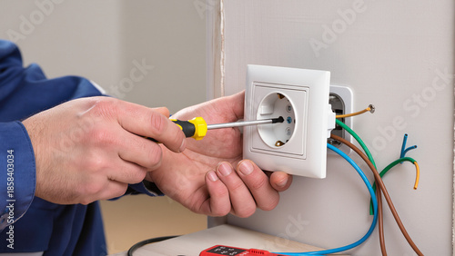 Tableau sur toile electrician fixing electrical outlet