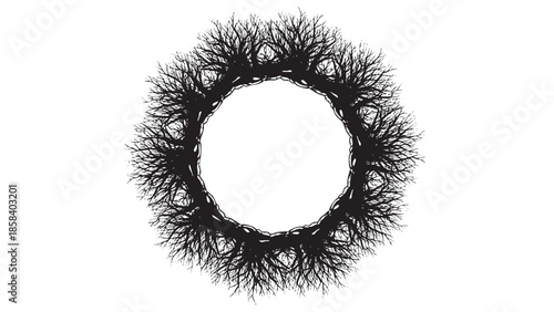 Artistic black tree branch circle representing nature and growth