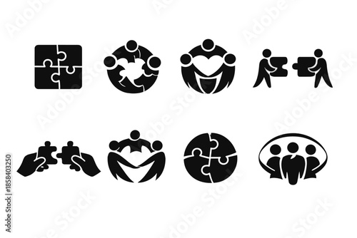 Collaboration and teamwork icon set. containing puzzle, partnership, unity, group, connection, cooperation, team and more.