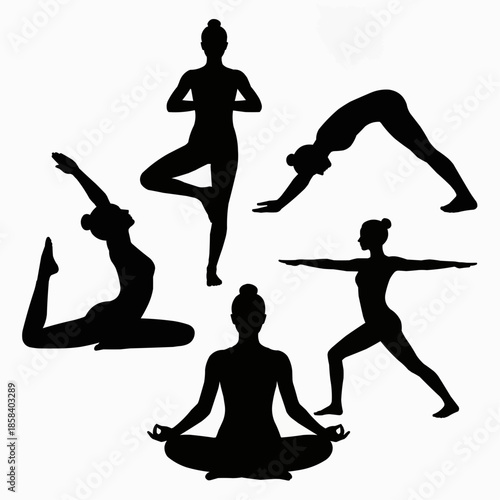 Women practicing various yoga poses in different positions