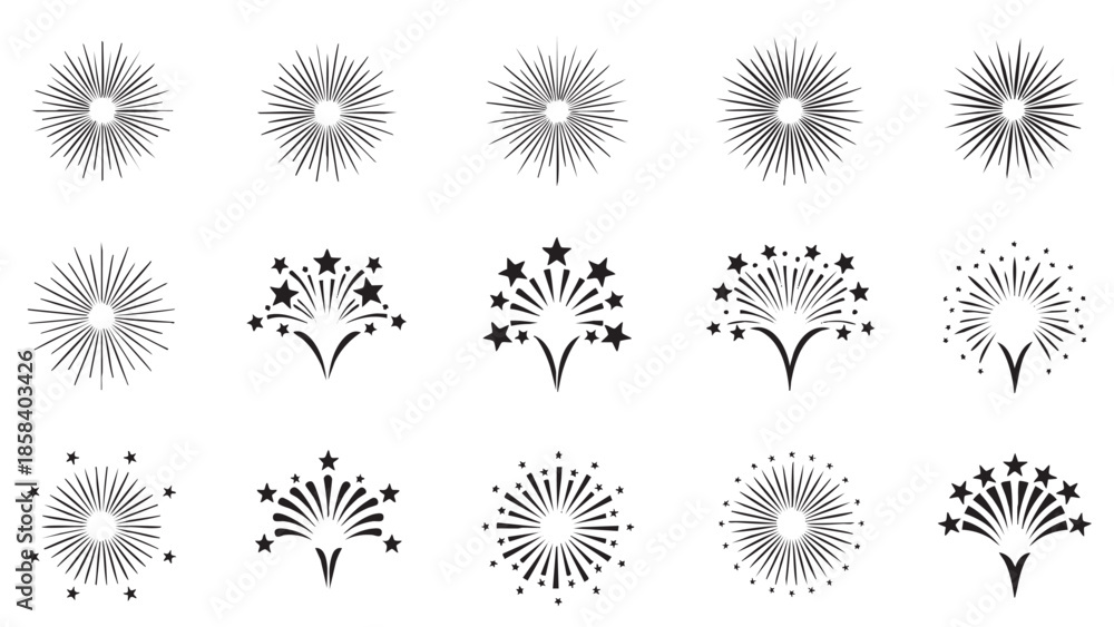 Obraz premium Celebration Fireworks Explosive Display Vector Set