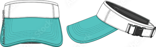 Sport visor cap illustration front and side views isolated vector outline design for tennis golf running summer headwear fashion accessory