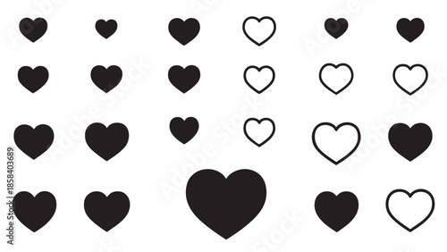 Collection of Black and White Heart Icons for Design Projects