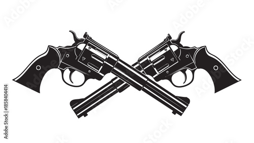 Crossed Revolvers Illustration Isolated on Transparent Background