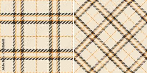 Textile background check of plaid fabric vector with a tartan pattern seamless texture. Set in sunset colors in rich and royal fashion choices.