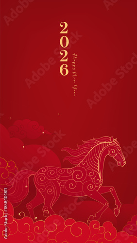 New Year festive poster linear layering of the Year of the Horse illustration
