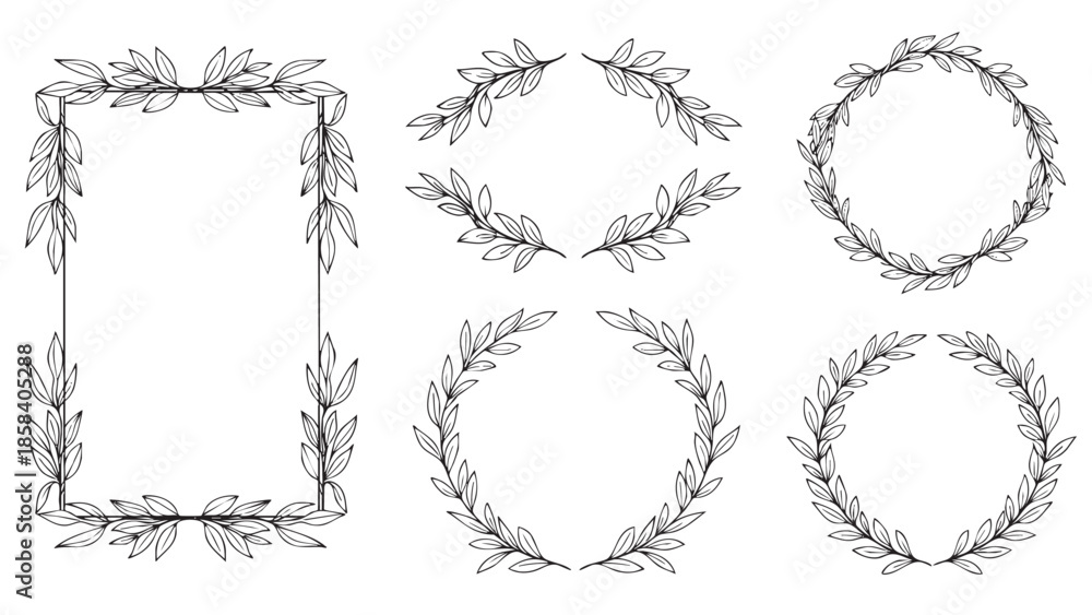 Obraz premium Elegant Handdrawn Leaf Frame and Borders Collection for Design Projects