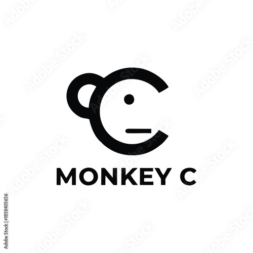 Minimalist Monkey C Logo Design with Circular Face Icon