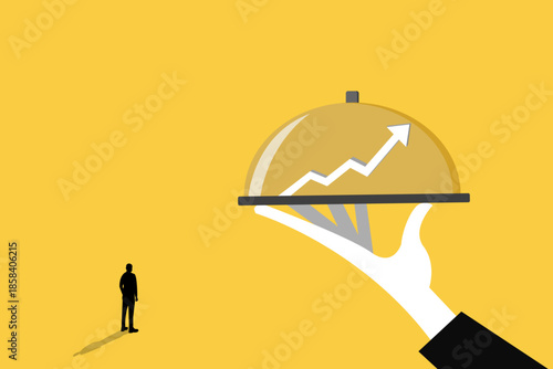 Hand Serving Financial Growth Opportunity Chart Under Cloche for Businessman