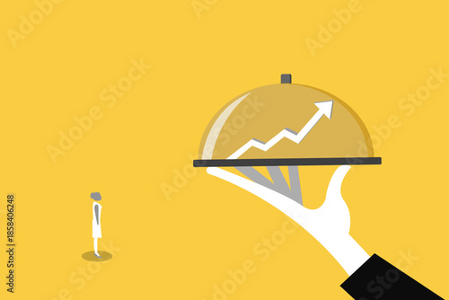 Hand Serving Financial Growth Opportunity Chart Under Cloche for Business woman
