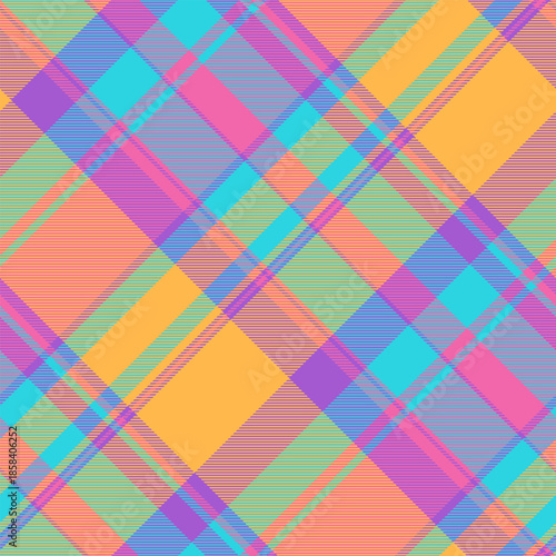 Japan tartan plaid vector, gentle seamless fabric pattern. Velvet check textile texture background in amber and cyan colors.