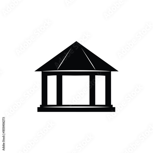 Minimalist black icon depicting a small pavilion or outdoor structure with a pyramidal roof