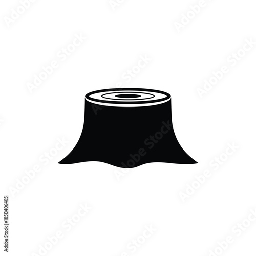 A simple black icon of a tree stump with concentric rings on the cut surface