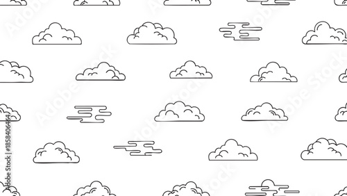 Minimalist Cloud Pattern in Black Outlines for Background and Design Use