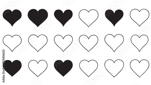 Pattern of Heart Shapes in Different Styles and Colors for Design