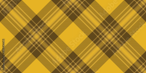Iconic tartan check pattern, birthday card textile seamless vector. Velvet background fabric texture plaid in amber color.