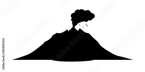 Active Volcano Eruption Silhouette Vector with Smoke and Lava Flow