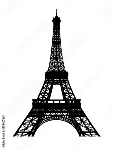 Eiffel Tower Paris Landmark Silhouette Vector Icon for French Travel Design