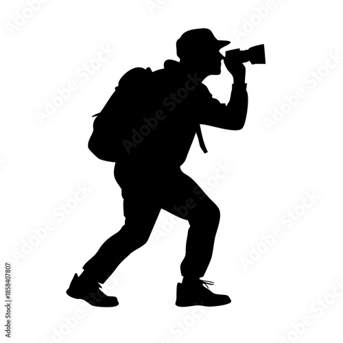 Hiker Silhouette with Binoculars and Backpack Vector for Outdoor Exploration