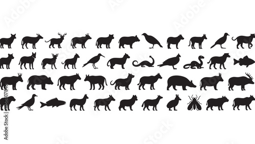 Silhouette Collection of Various Animals and Creatures on Transparent Background