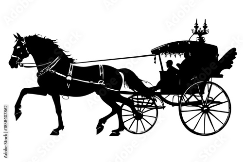 Vintage Horse Drawn Carriage Silhouette Vector with Royal Coach and Stallion