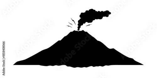 Active Volcano Eruption Silhouette Vector with Smoke and Lava Flow