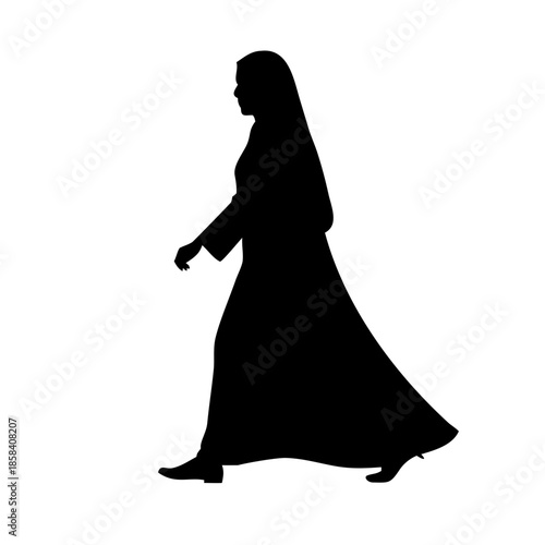 Walking Muslim Woman Silhouette in Abaya and Hijab Vector