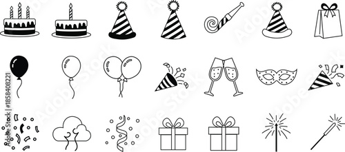Birthday icons and symbols clip art collection