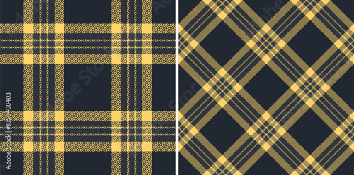 Check textile background of texture seamless tartan with a plaid vector pattern fabric. Set in dark colors. Messy stripe patterns in clothing.