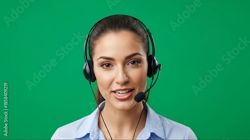 Professional Call Center Customer Service Representatives Using Headsets on Green Screen Backgrounds