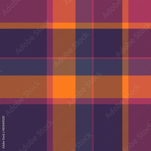 Art plaid tartan textile, artistic check seamless pattern. Dog tooth background vector fabric texture in dark and violet colors.