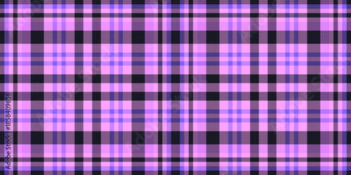 Volume tartan vector pattern, vertical check fabric textile. British seamless plaid background texture in magenta and black colors.