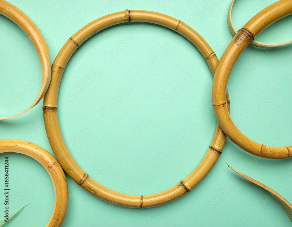 Obraz premium Natural Bamboo Ring Pattern on Soft Mint Background