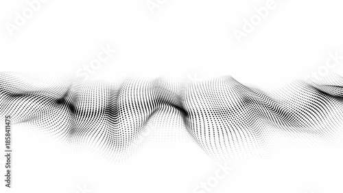 Futuristic wave of black smoothly moving dots on a white background. 3D rendering.